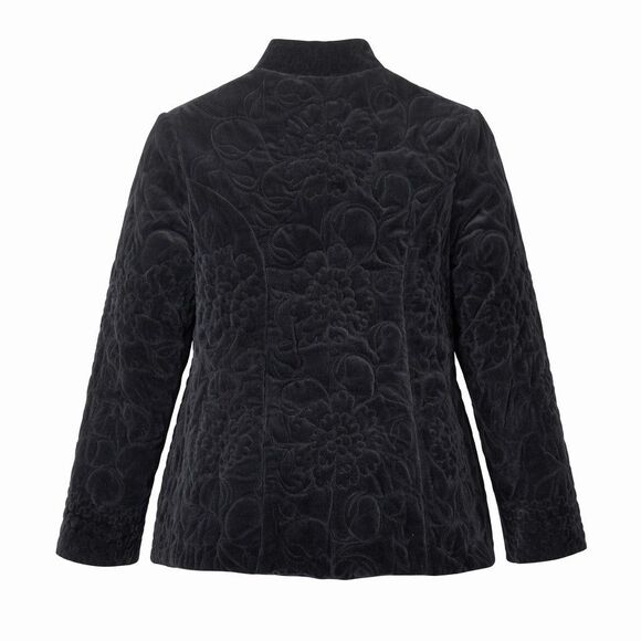 Vintage Quilted Black Velvet Mandarin Collar Jacket Women's Asian Inspired Coat - Picture 3 of 15